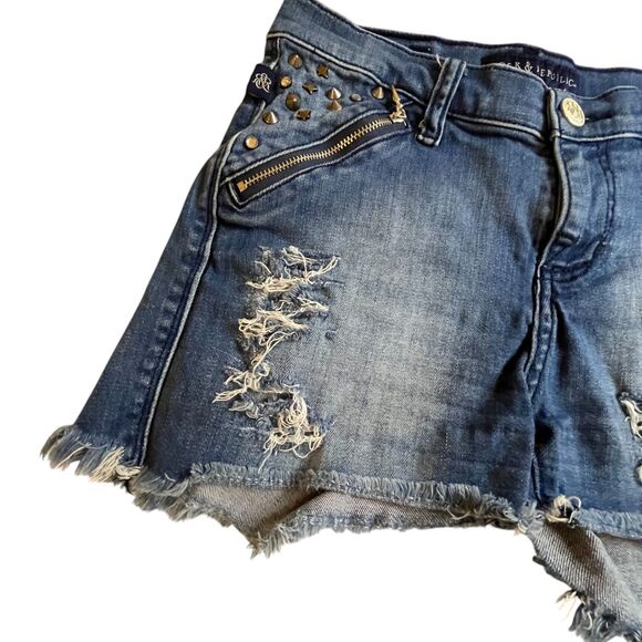 Rock & Republic Jean Shorts Women 4 Blue Mid Rise Distressed Stretch  (Sz4 W28) - Picture 16 of 16